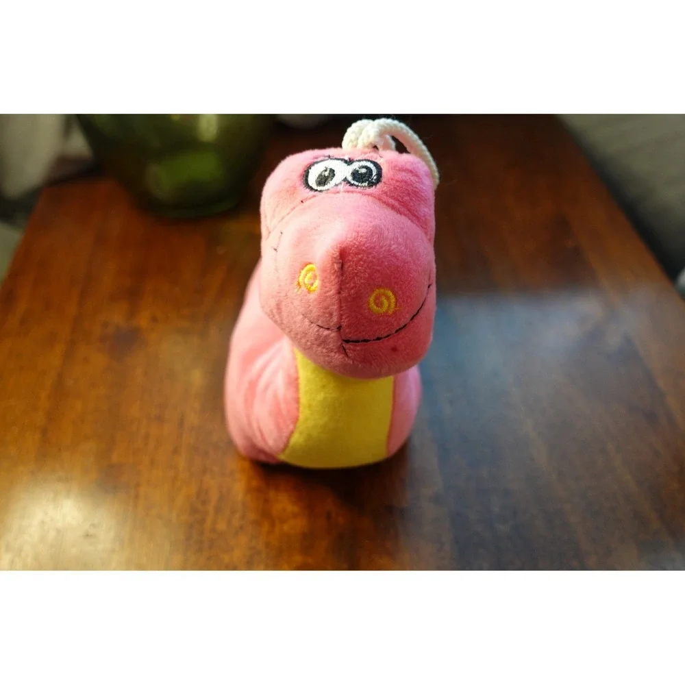 Pink Dinosaur Plush Stuffed Animal Toy with Green‎ Spikes and Yellow Belly NWT